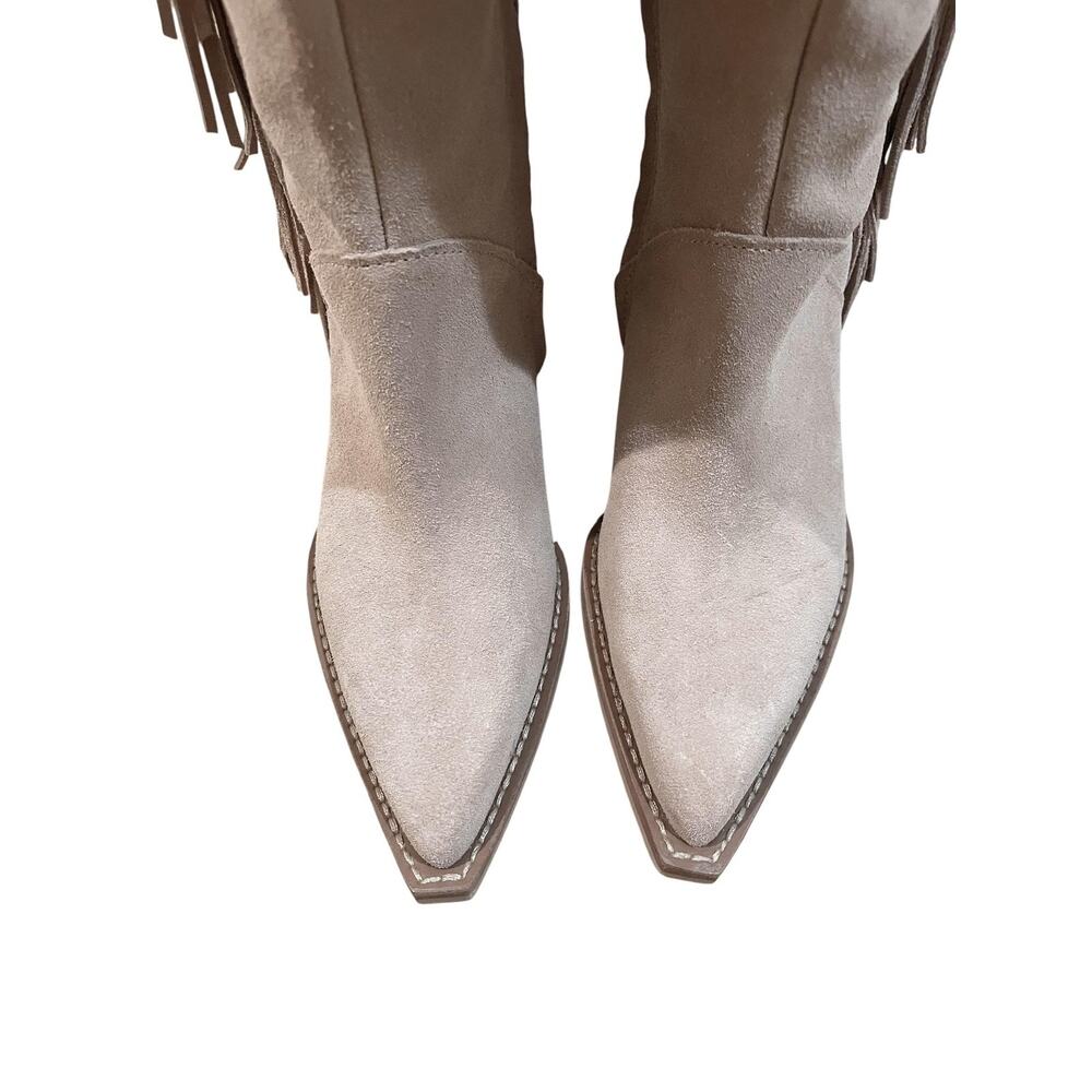 Dolce Vita Boots Womens Size 7.5 Beige Suede Fringe Knee High Pointed Toe - Picture 6 of 8